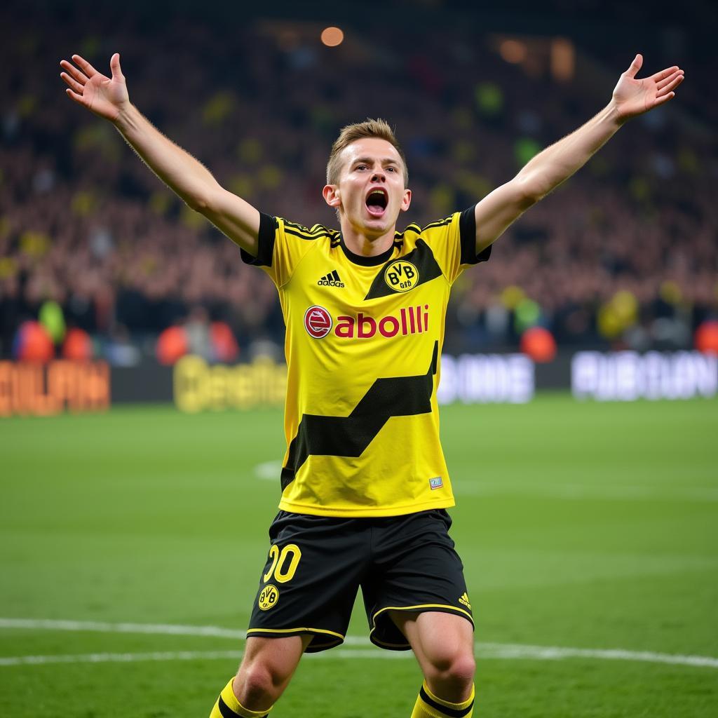 Haaland celebrates a goal for Dortmund