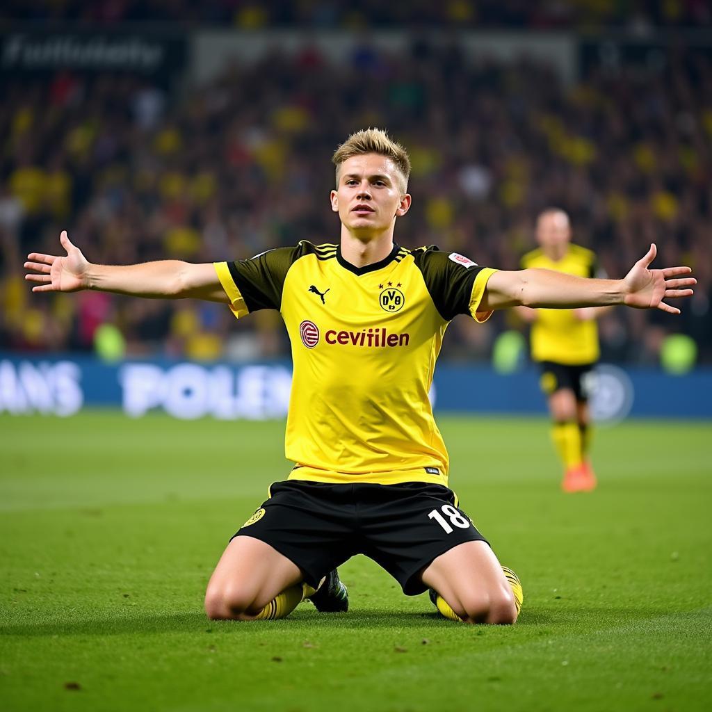 haaland celebrates a goal for borussia dortmund