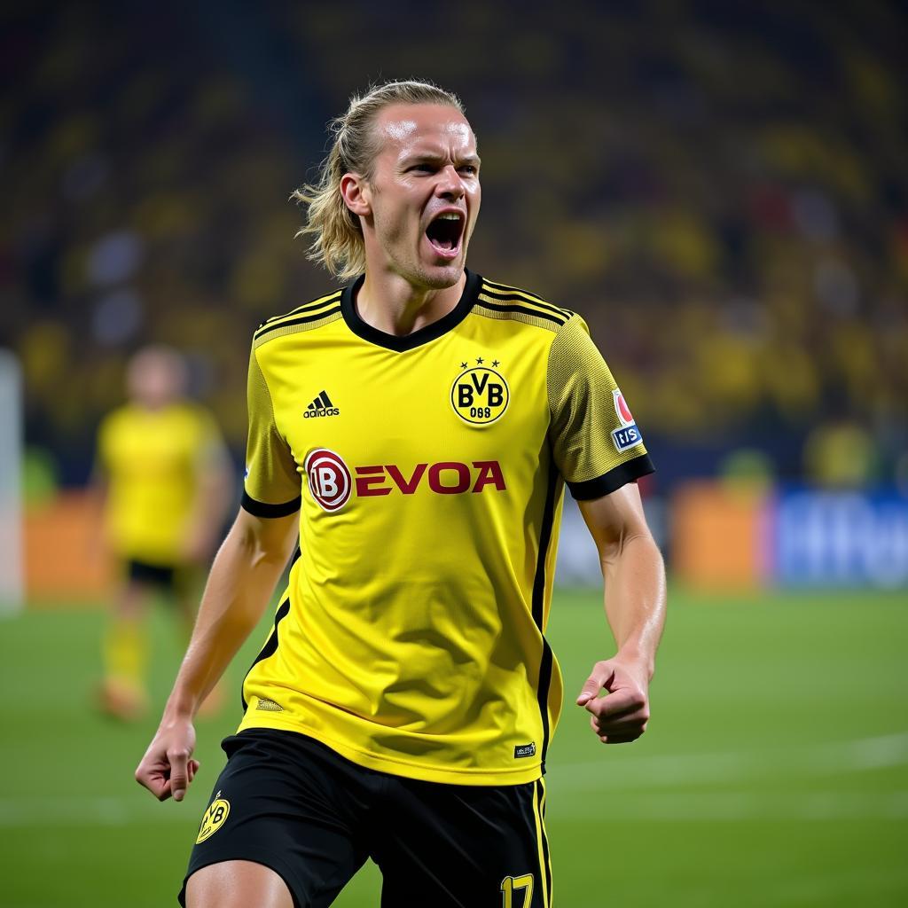 Haaland Celebrating in Dortmund Kit