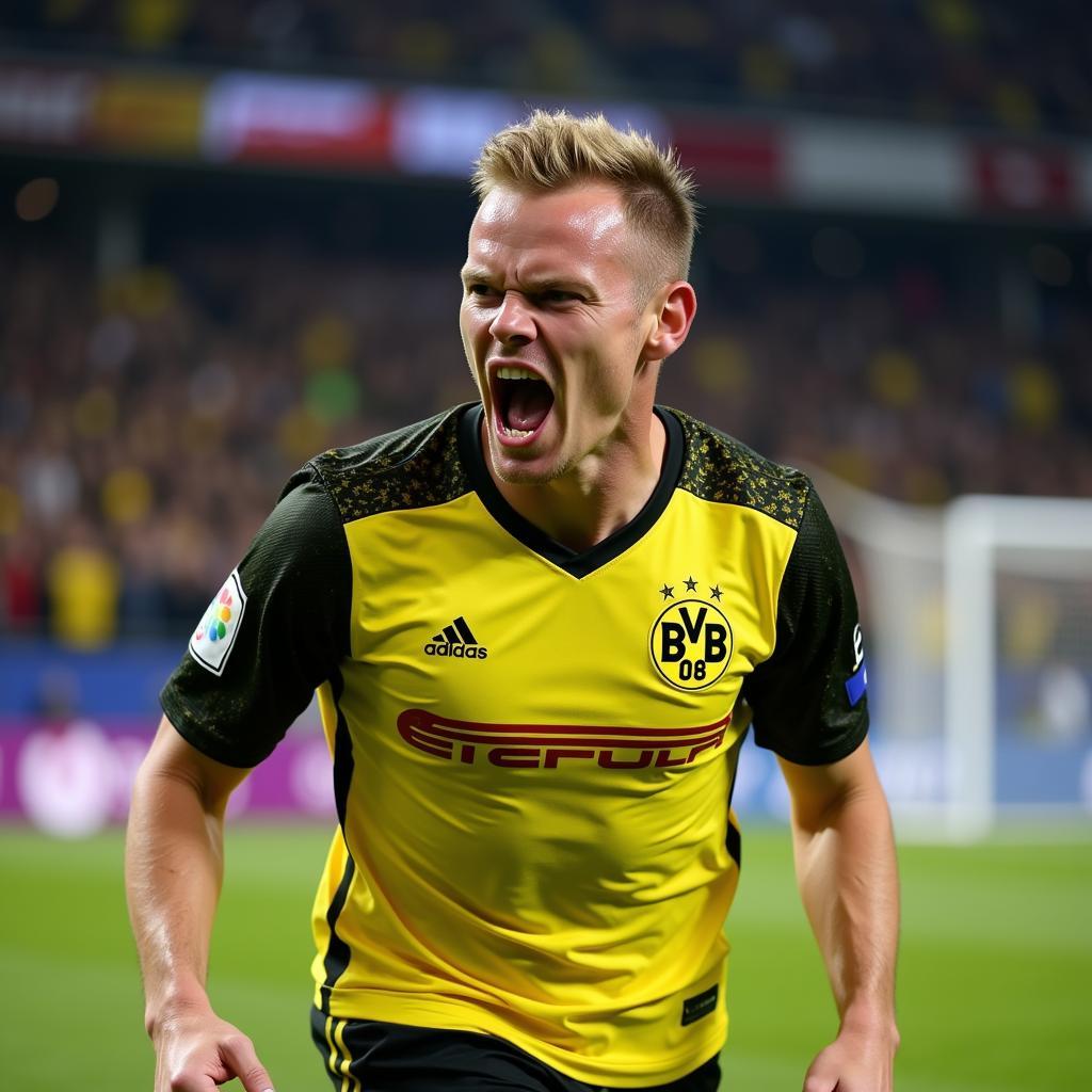 Haaland celebrates a goal for Dortmund