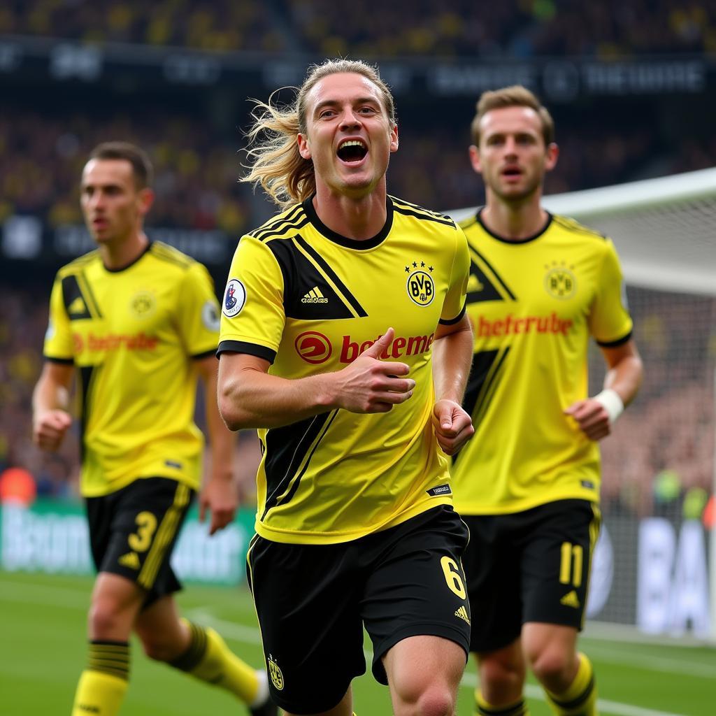 Haaland celebrates a goal in a Dortmund jersey