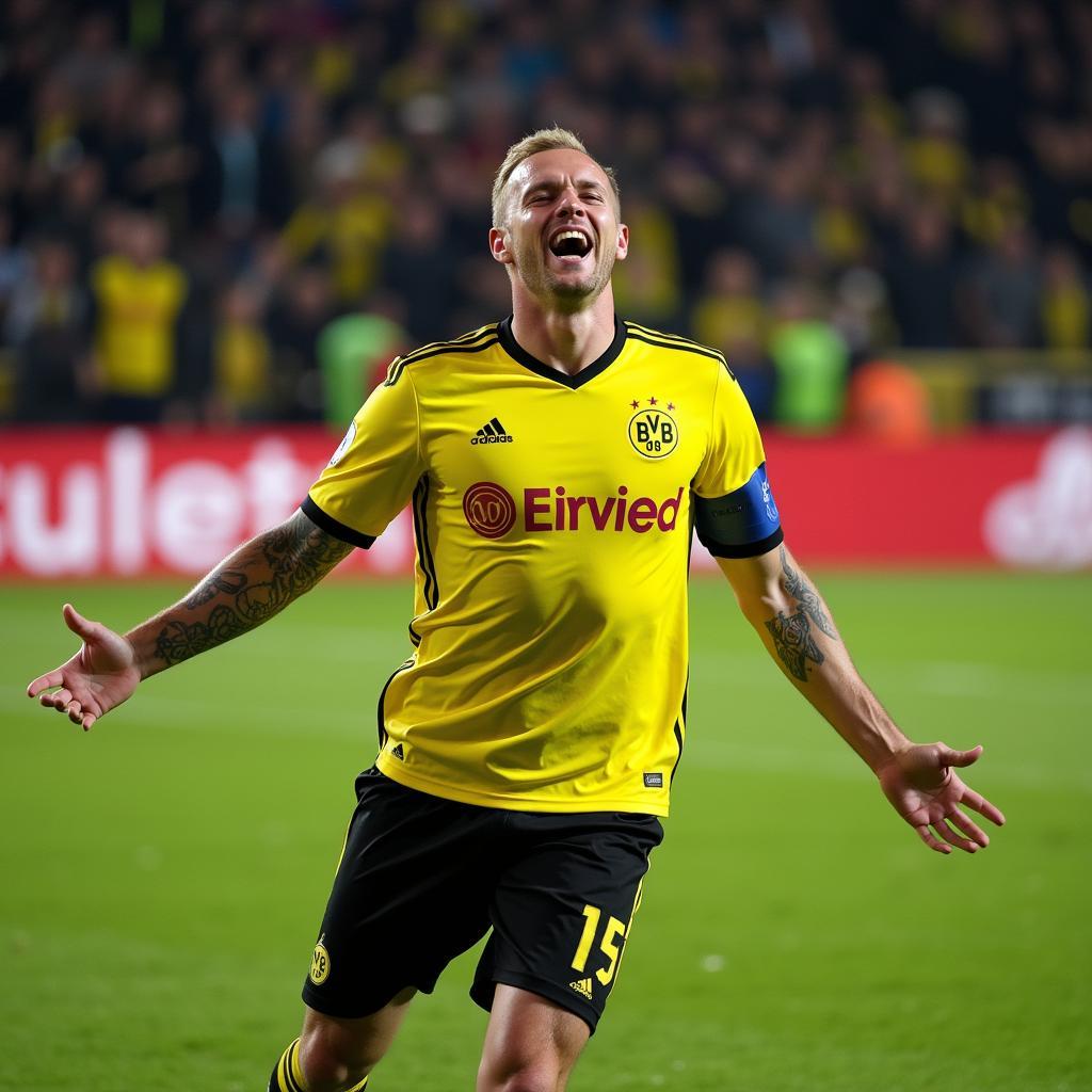 Erling Haaland celebrates a goal for Borussia Dortmund.