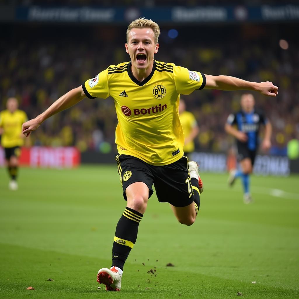 Haaland celebrates a goal for Borussia Dortmund