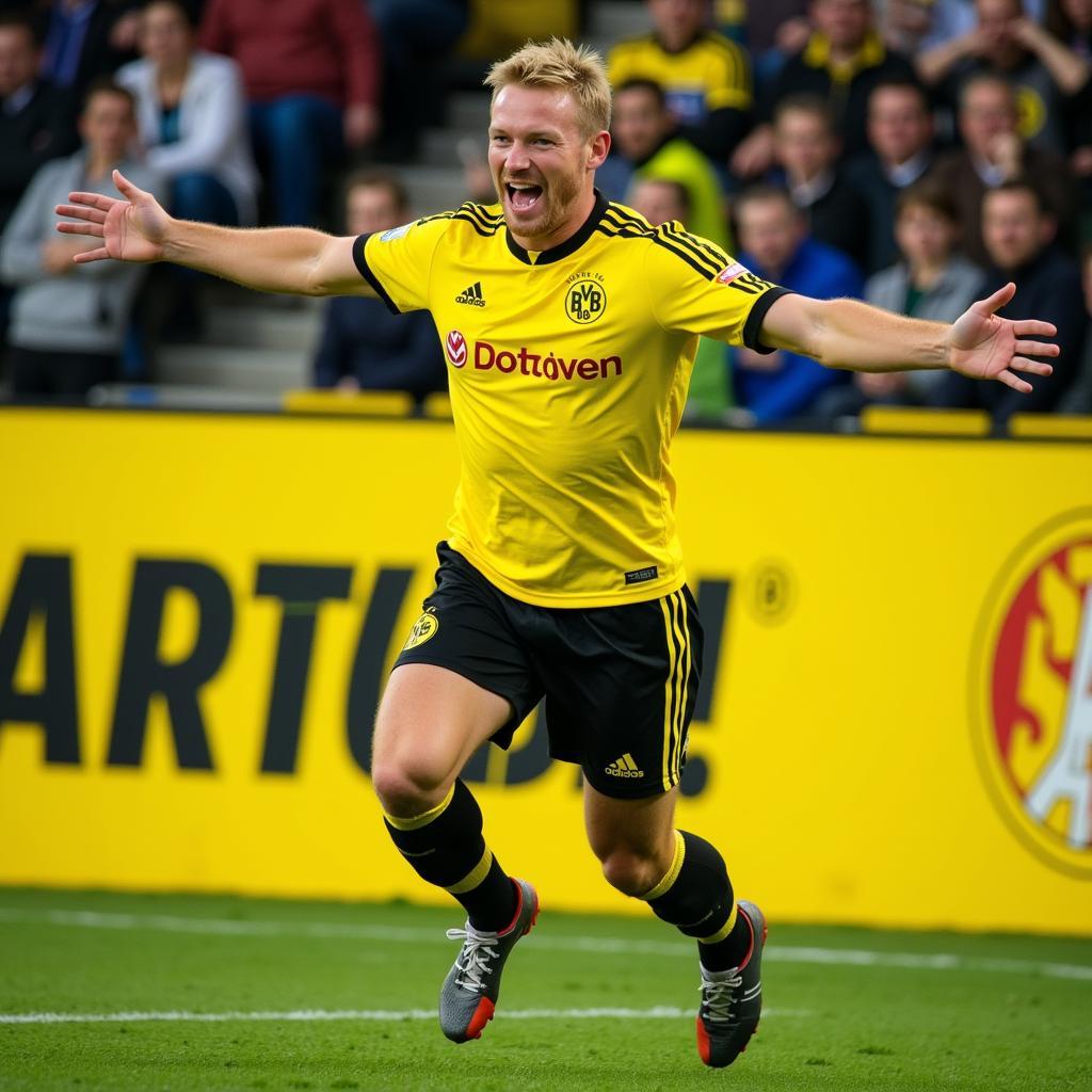 Erling Haaland celebrates a goal for Borussia Dortmund