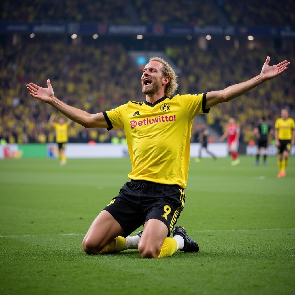 Haaland celebrating a goal for Borussia Dortmund