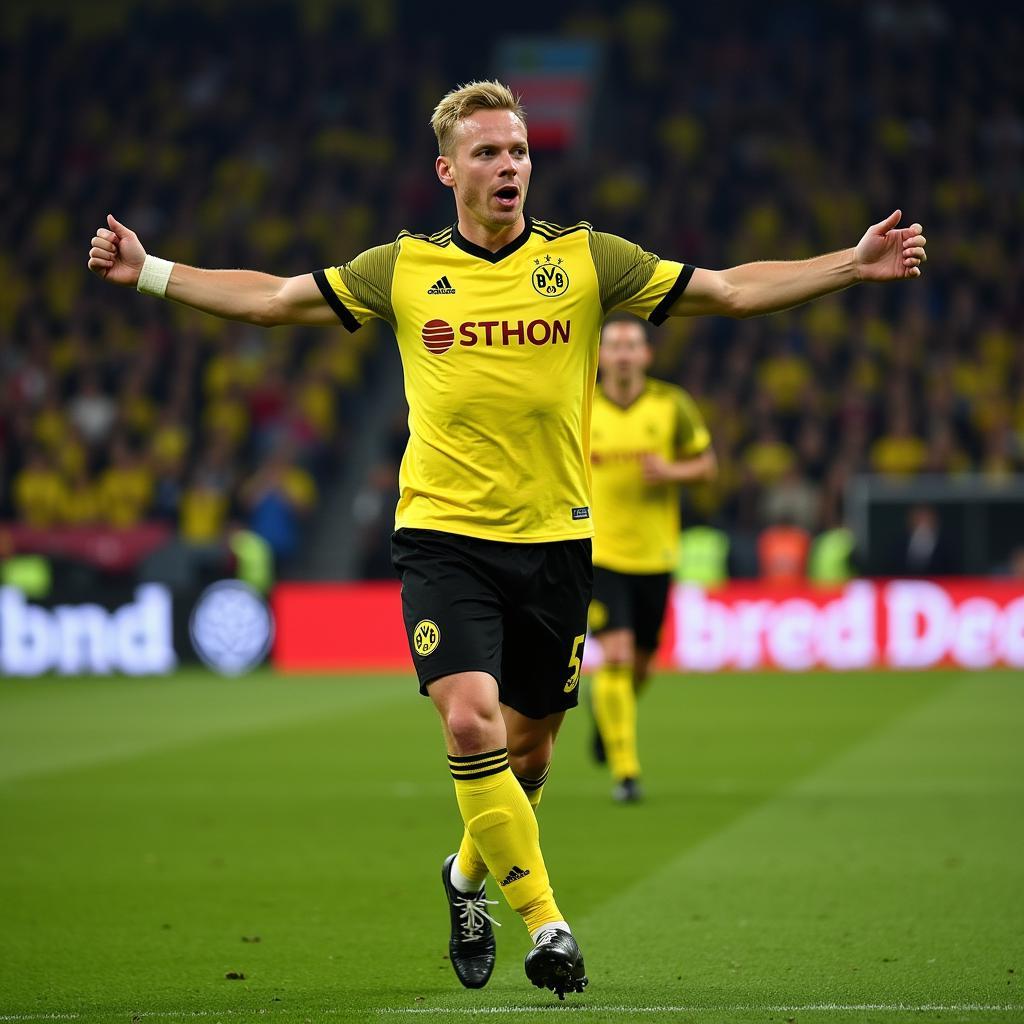 Erling Haaland celebrates a goal for Borussia Dortmund