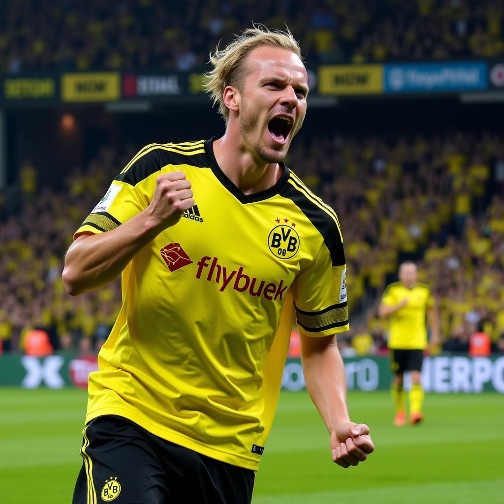 Erling Haaland celebrating a goal for Borussia Dortmund