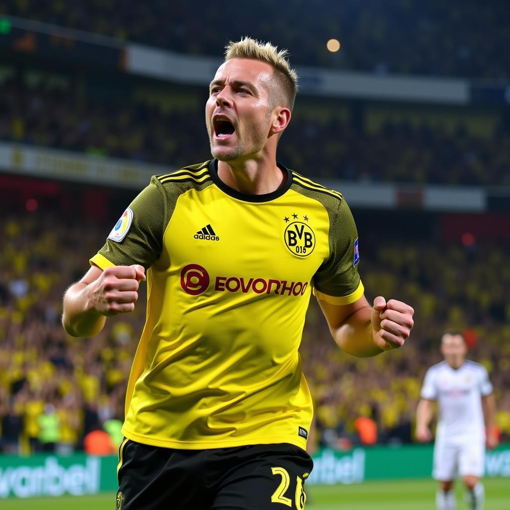 Haaland celebrating a Champions League goal for Borussia Dortmund