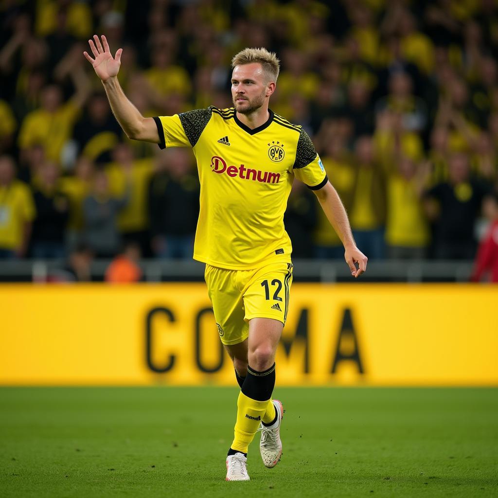 Erling Haaland celebrates a goal on his Dortmund debut