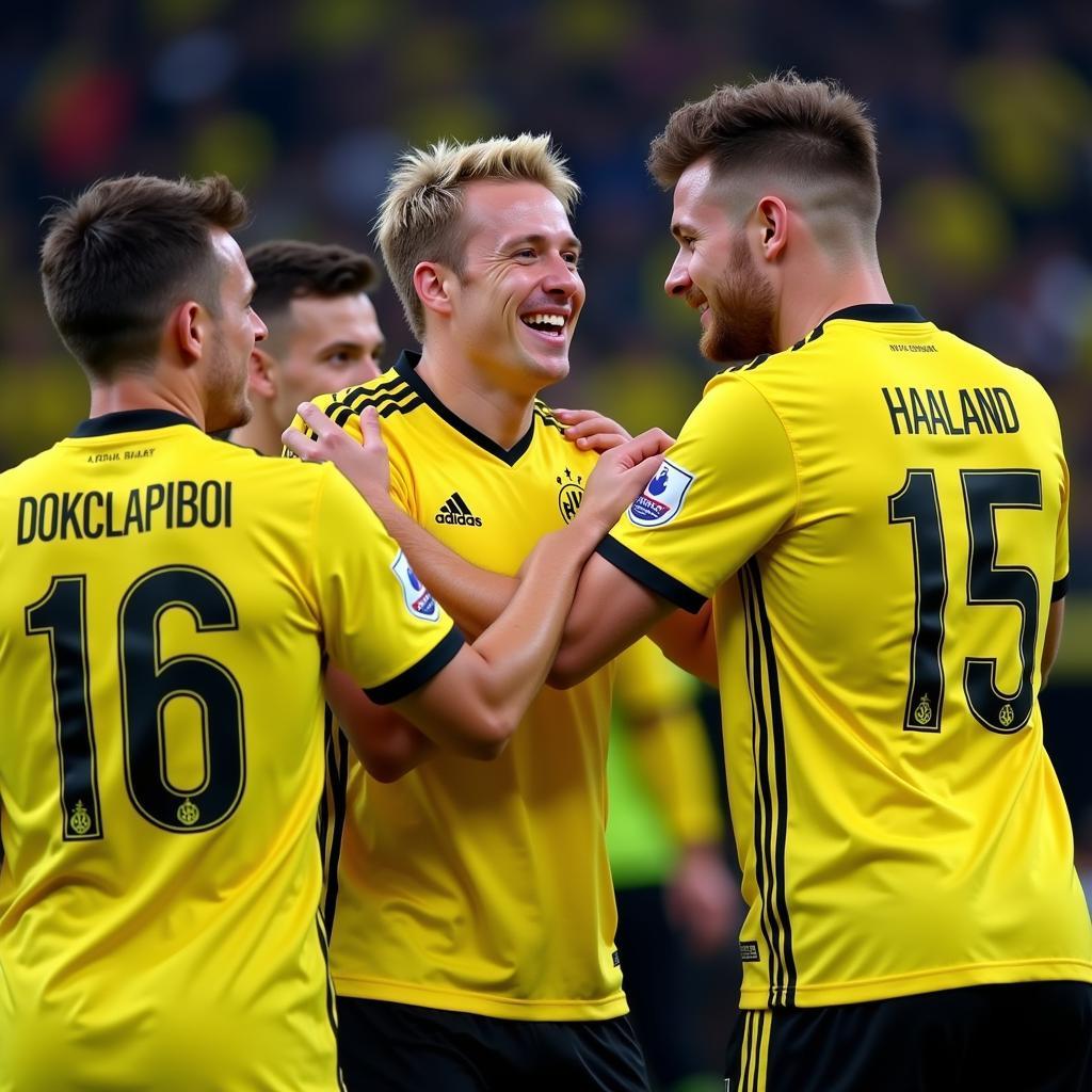 Haaland celebrates his debut hat-trick for Dortmund