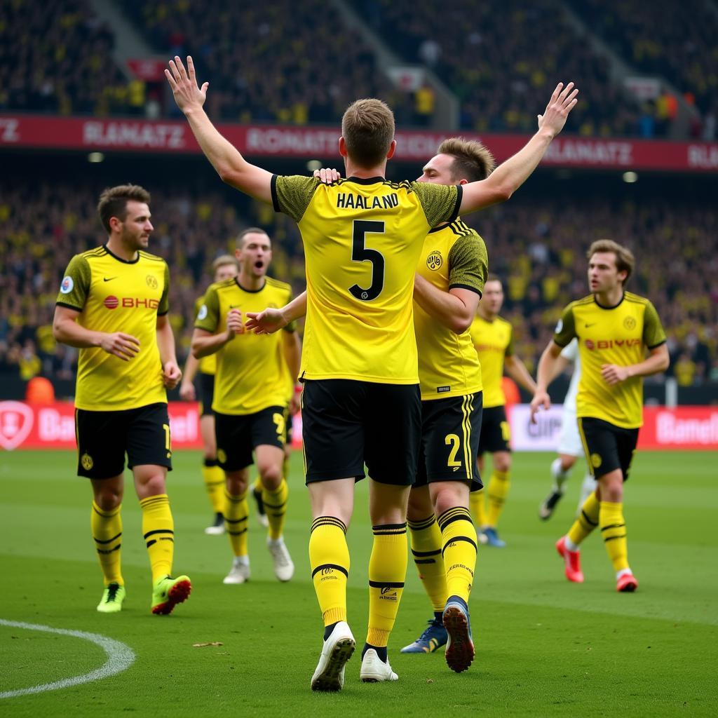 Haaland celebrating his debut goal for Dortmund