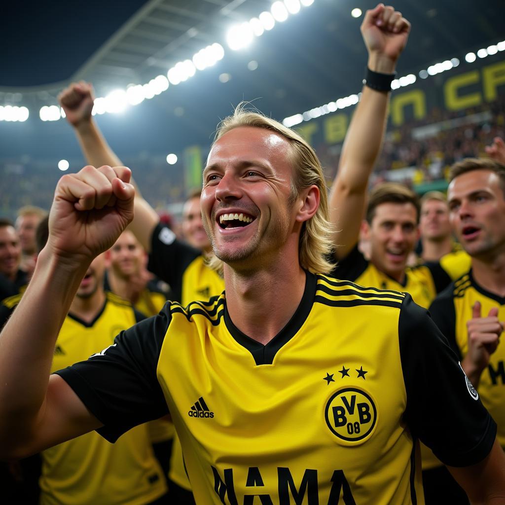 Haaland celebrating with Dortmund fans