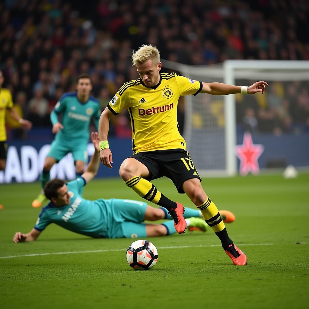 Erling Haaland scores for Borussia Dortmund.