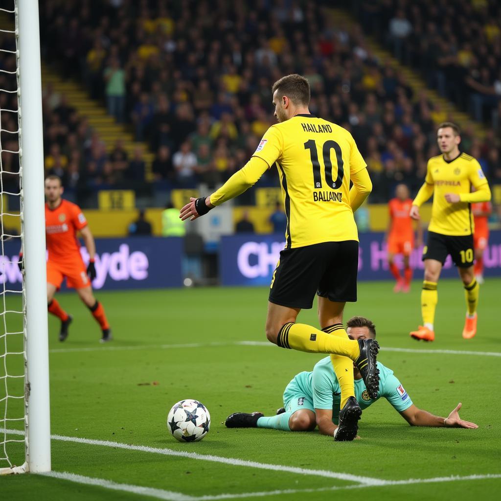 Haaland scores a powerful goal for Dortmund