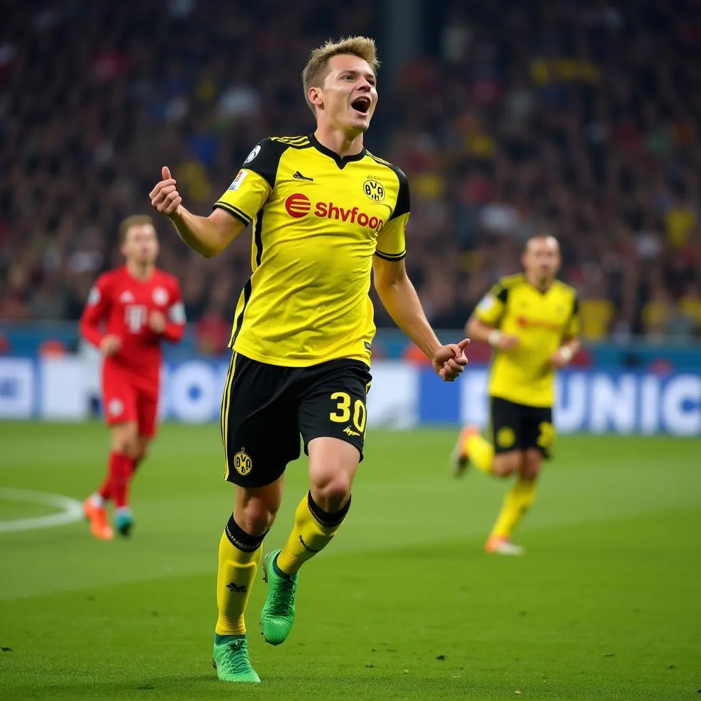 Haaland celebrates a goal for Dortmund against Bayern