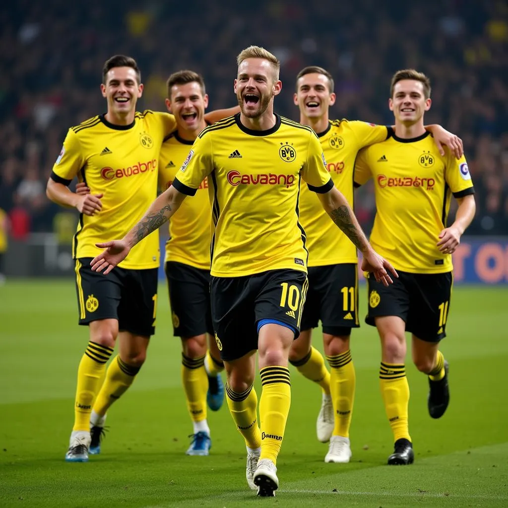 Haaland celebrates with Dortmund teammates