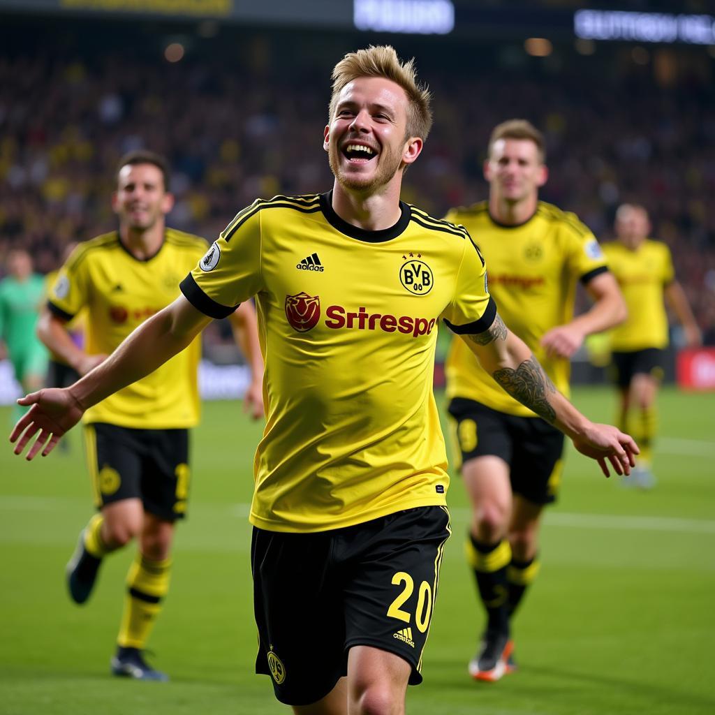 Erling Haaland celebrates a goal for Borussia Dortmund