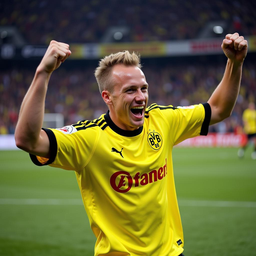 Haaland celebrating a goal in a Dortmund jersey