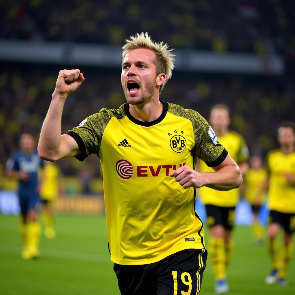 Haaland celebrating a goal for Borussia Dortmund