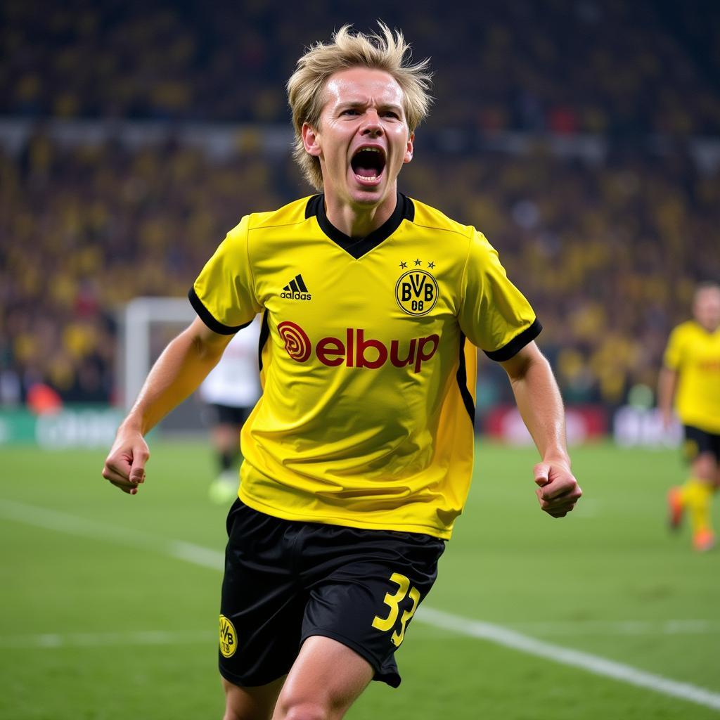 Haaland celebrating a goal for Borussia Dortmund