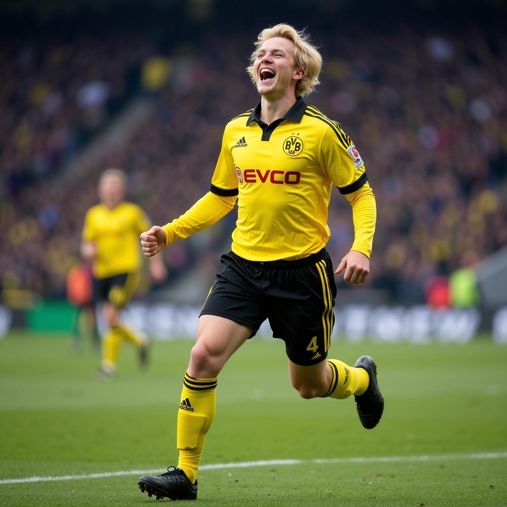 Haaland celebrating a goal for Borussia Dortmund