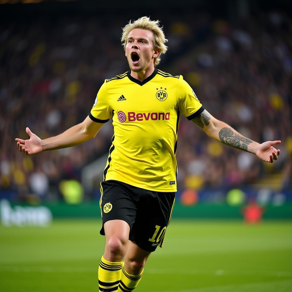 Haaland celebrating a goal for Borussia Dortmund