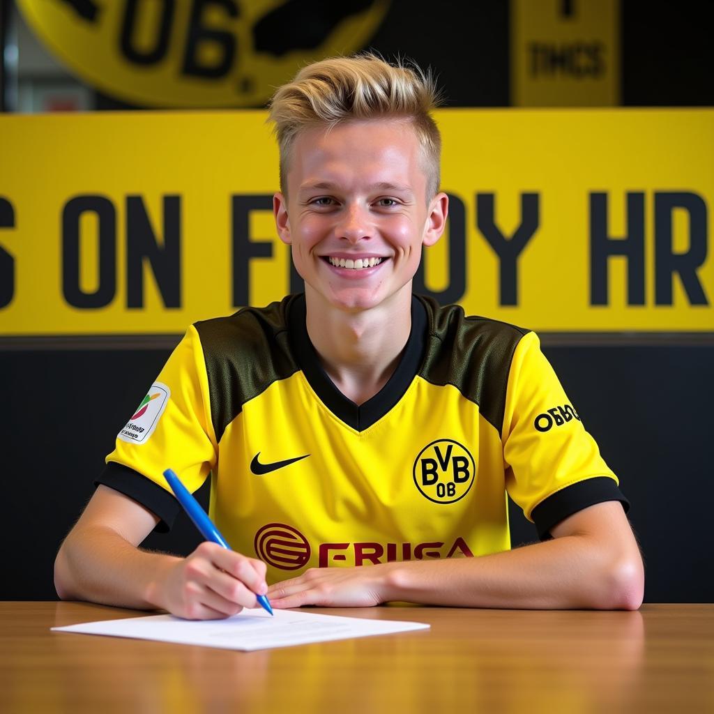 Haaland Signing his contract with Dortmund