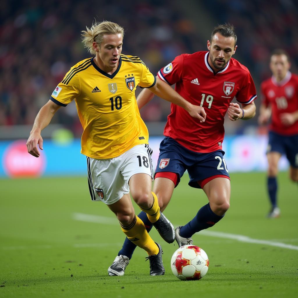 Erling Haaland dribbling past a defender