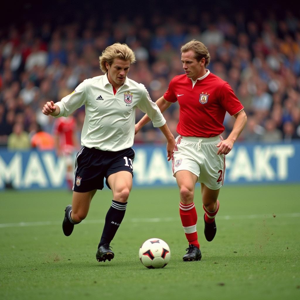 Erling Haaland dribbling past a defender