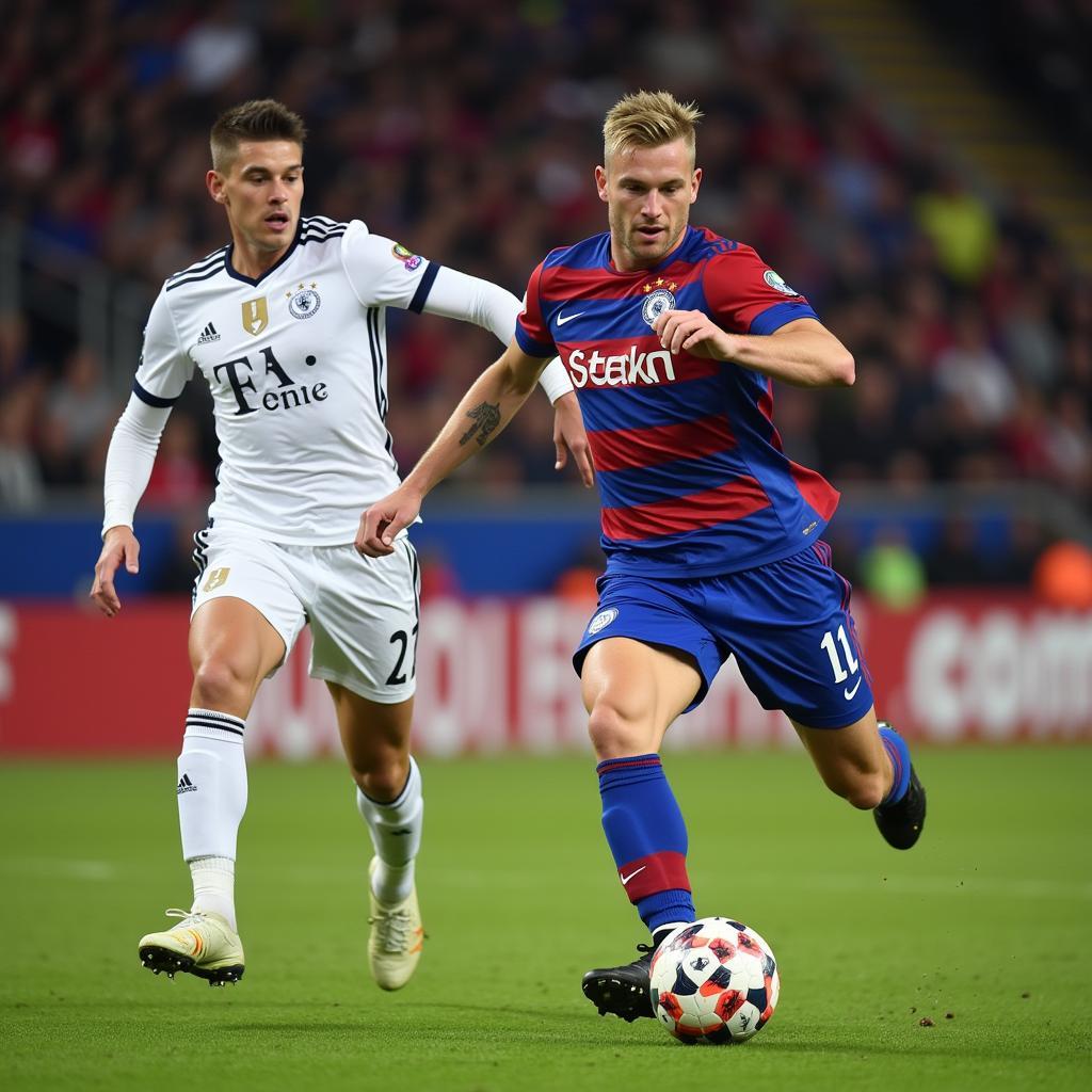 Erling Haaland dribbling past a defender