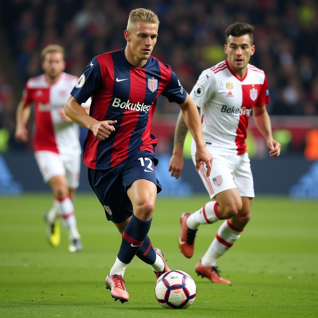 Haaland dribbling past a defender