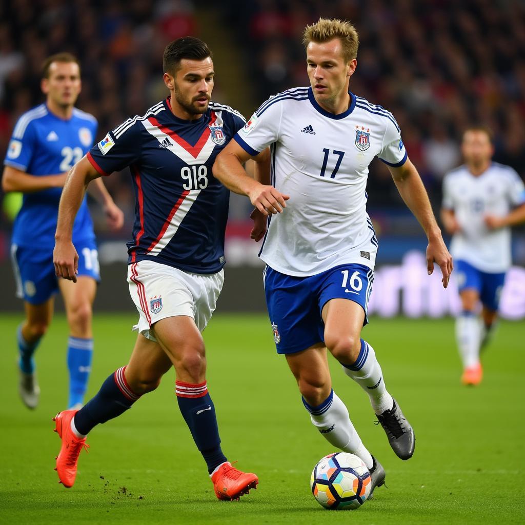 Erling Haaland dribbling past a defender