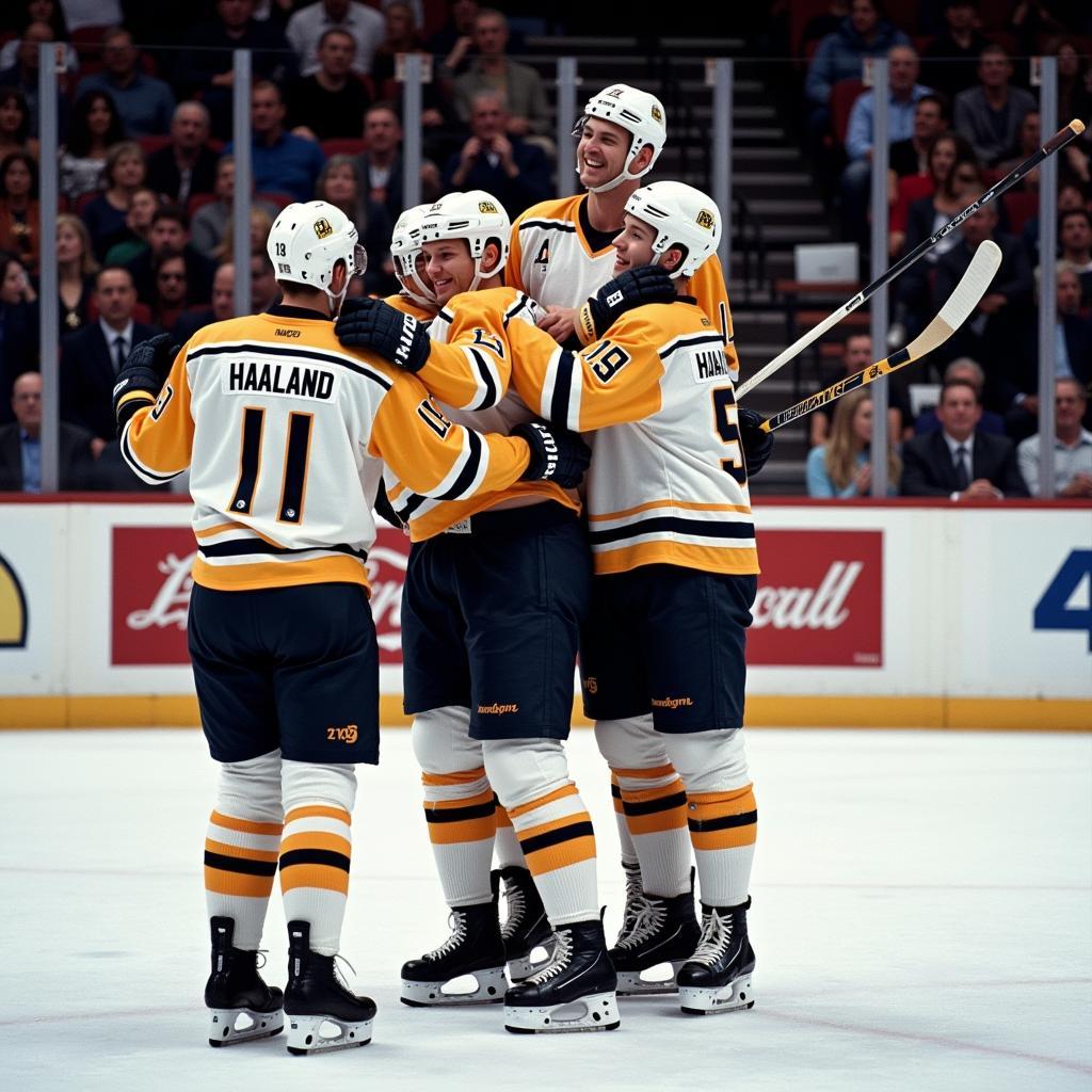 Haaland celebrating with teammates