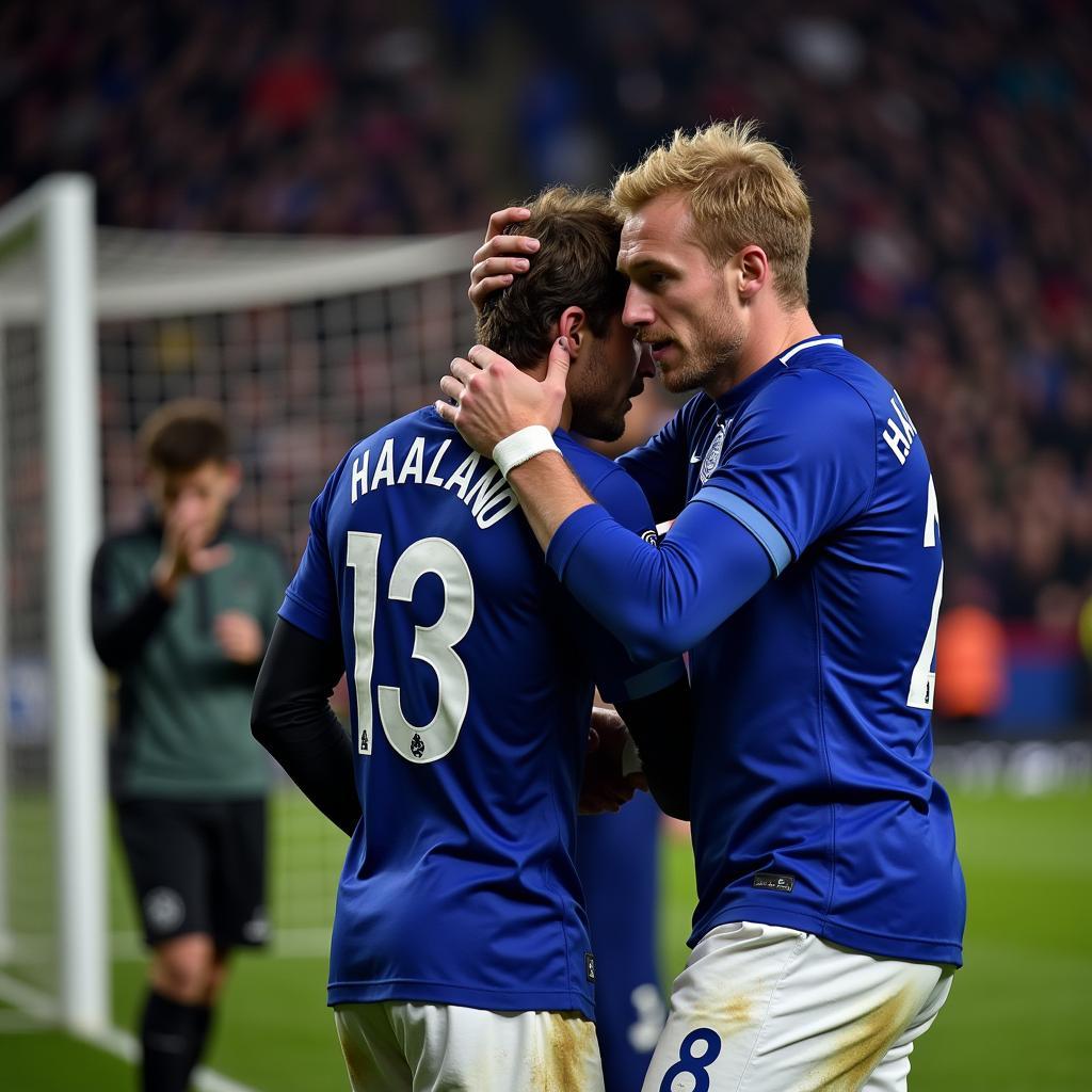 Erling Haaland acknowledges Everton fans after the match