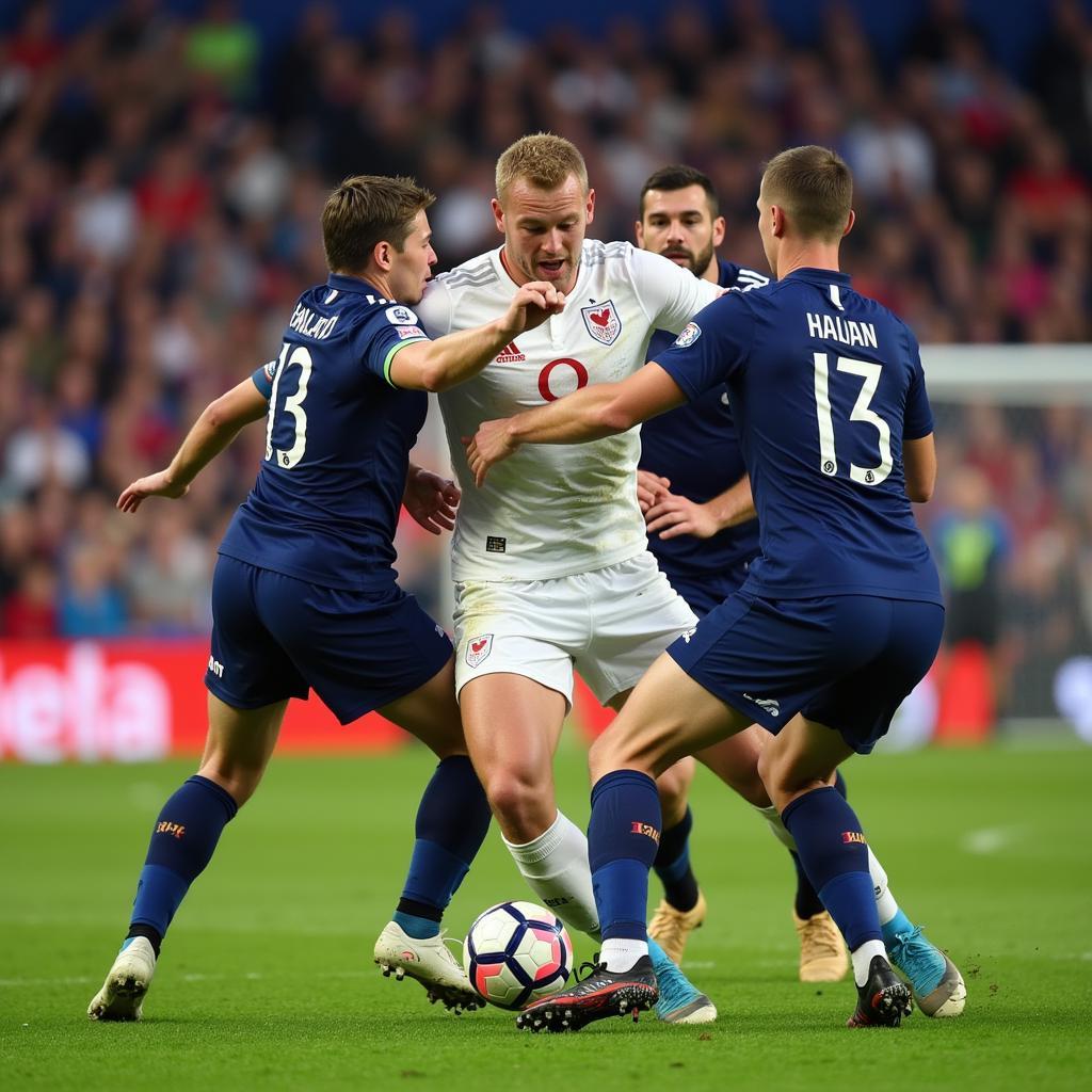 Haaland facing a wall of defenders