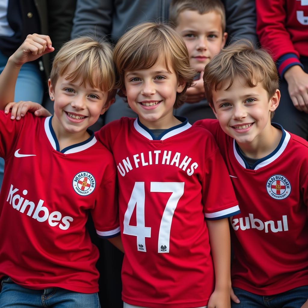 Young fans proudly wearing their Haaland shirts.