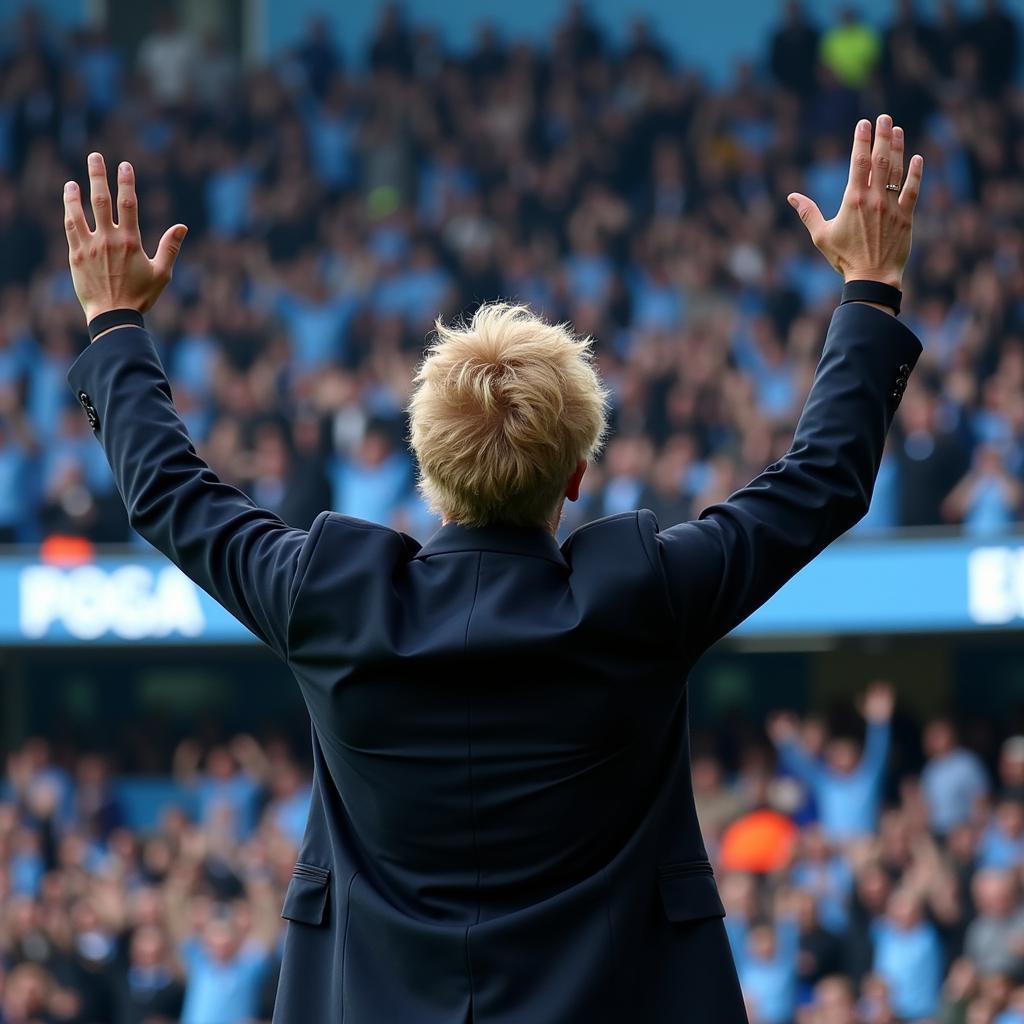 Erling Haaland acknowledges the Manchester City crowd.