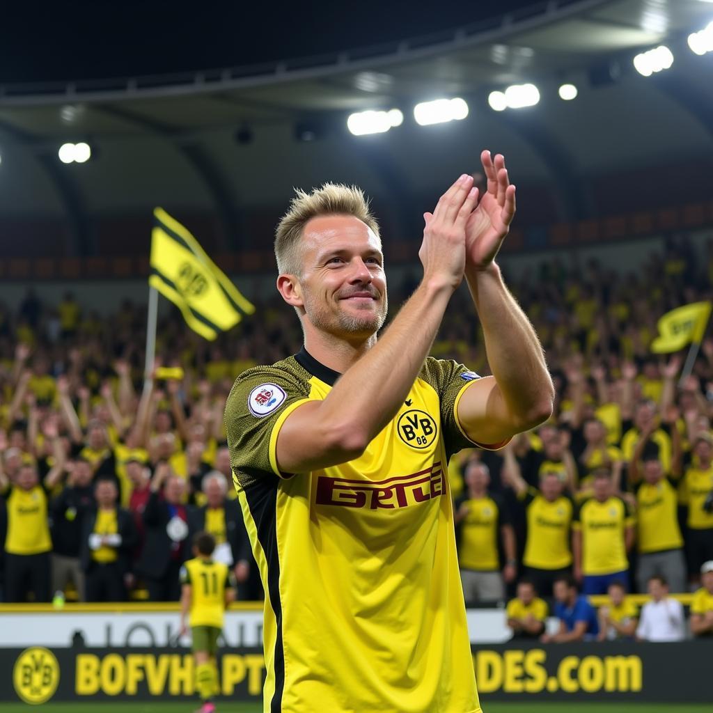 Haaland acknowledges the Dortmund fans after a match