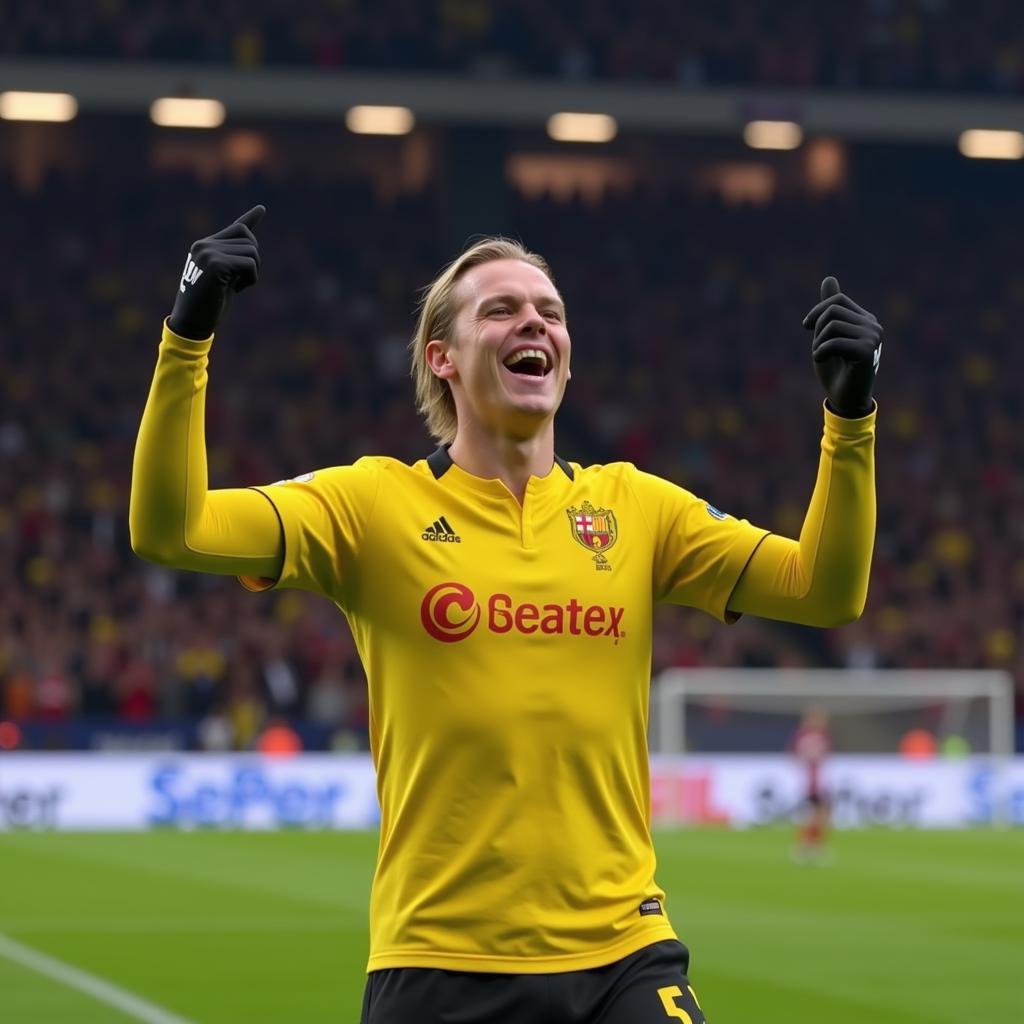 Erling Haaland Celebrating a Goal in FM2020