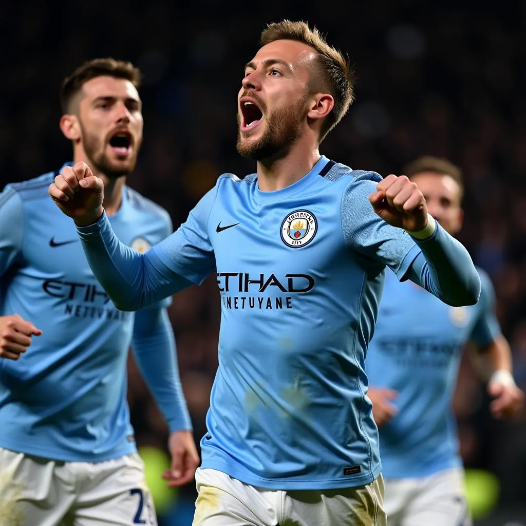 Haaland celebrates a goal with Manchester City