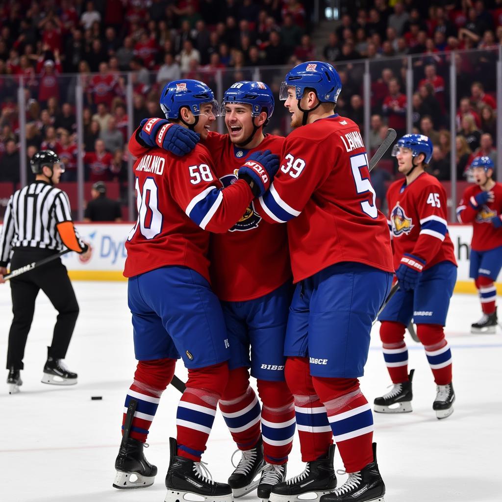 Erling Haaland celebrates a goal with his teammates.