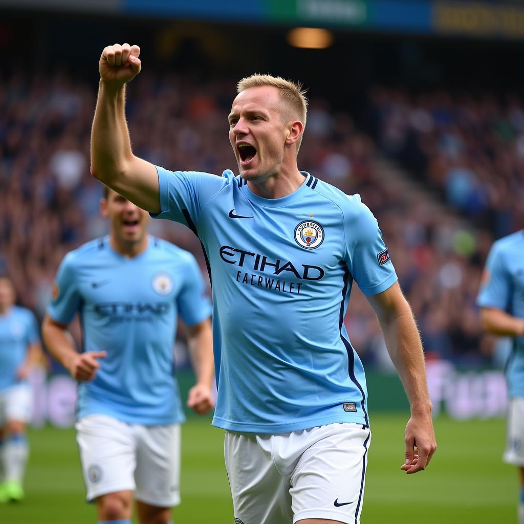 Erling Haaland celebrates a goal for Manchester City.