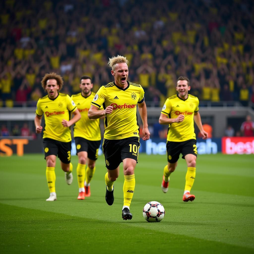 Haaland celebrates a goal for Dortmund against Leverkusen