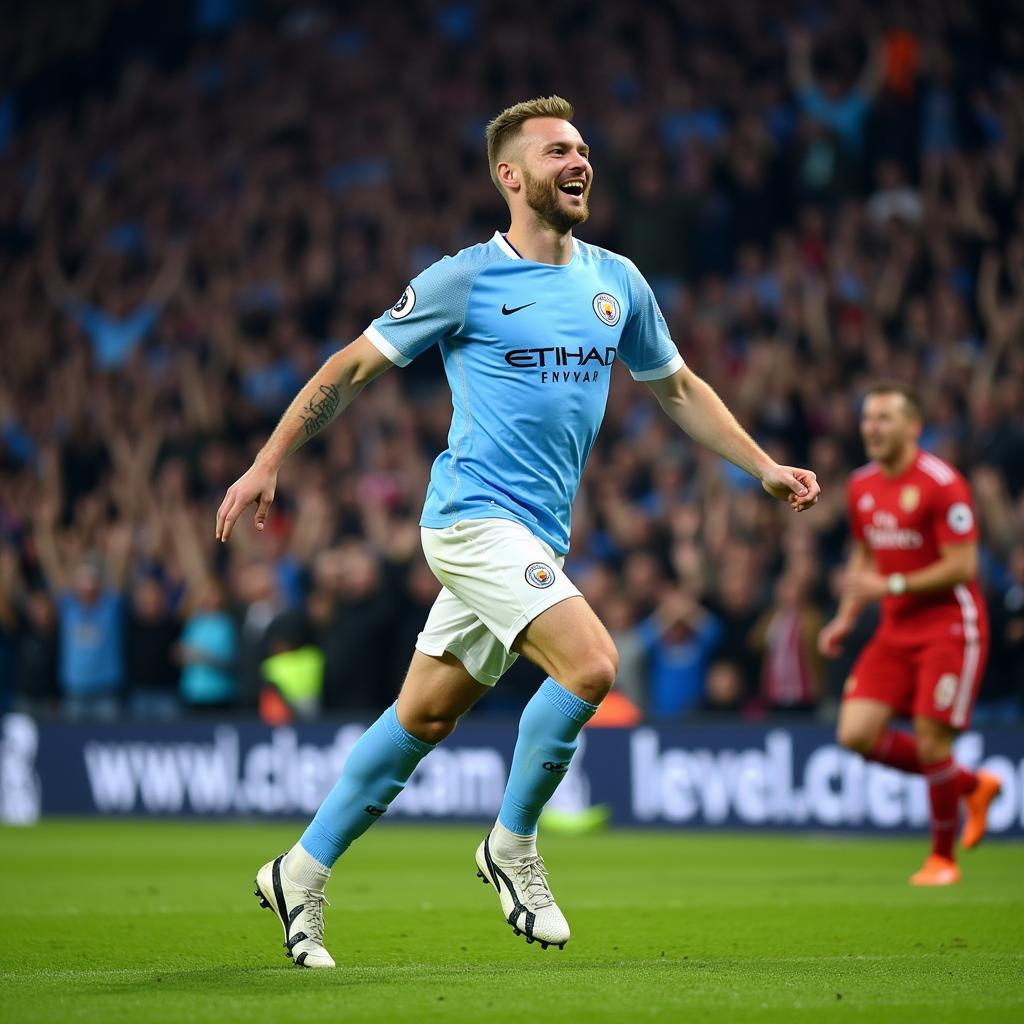 Haaland celebrates a goal for Manchester City