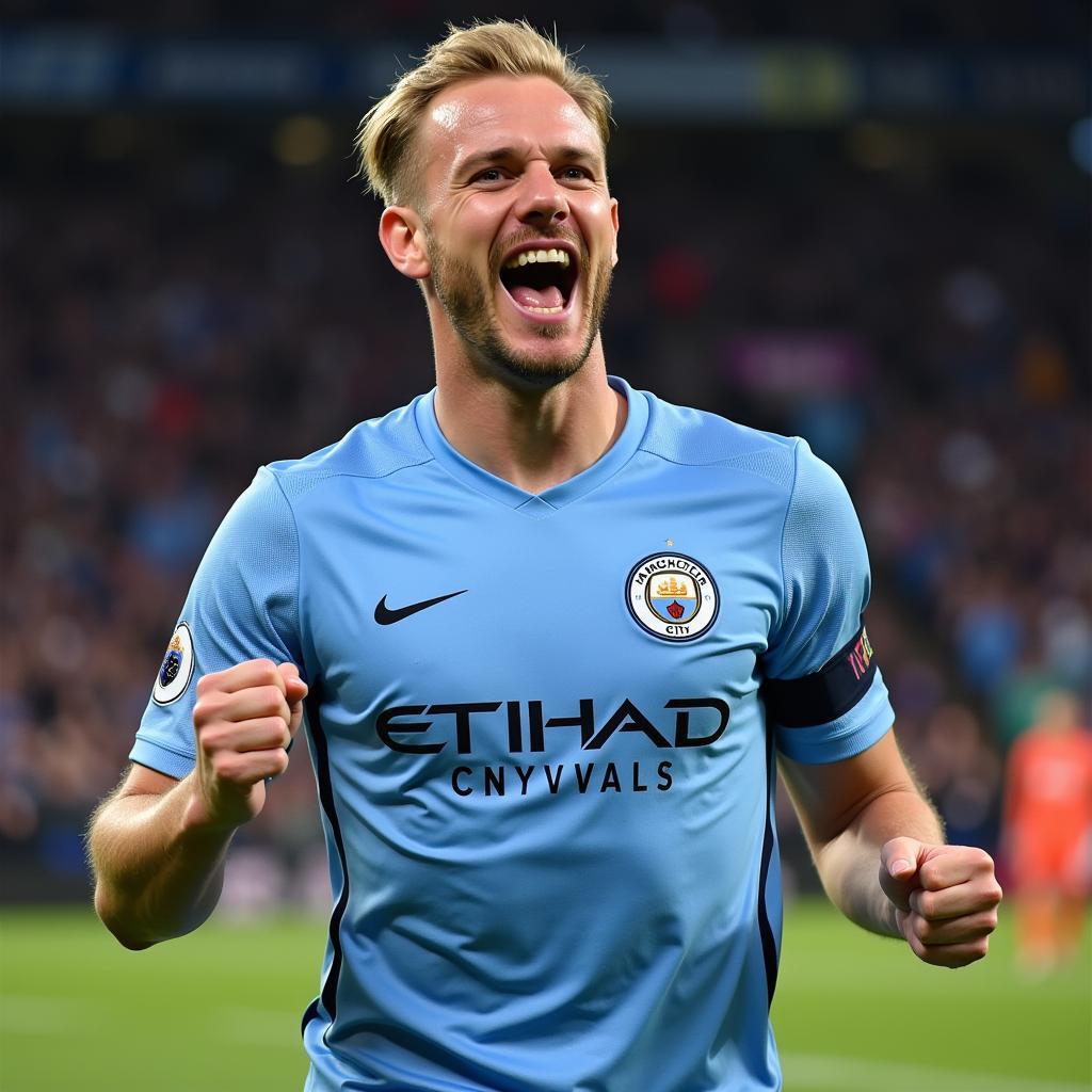 Erling Haaland celebrates a goal for Manchester City.