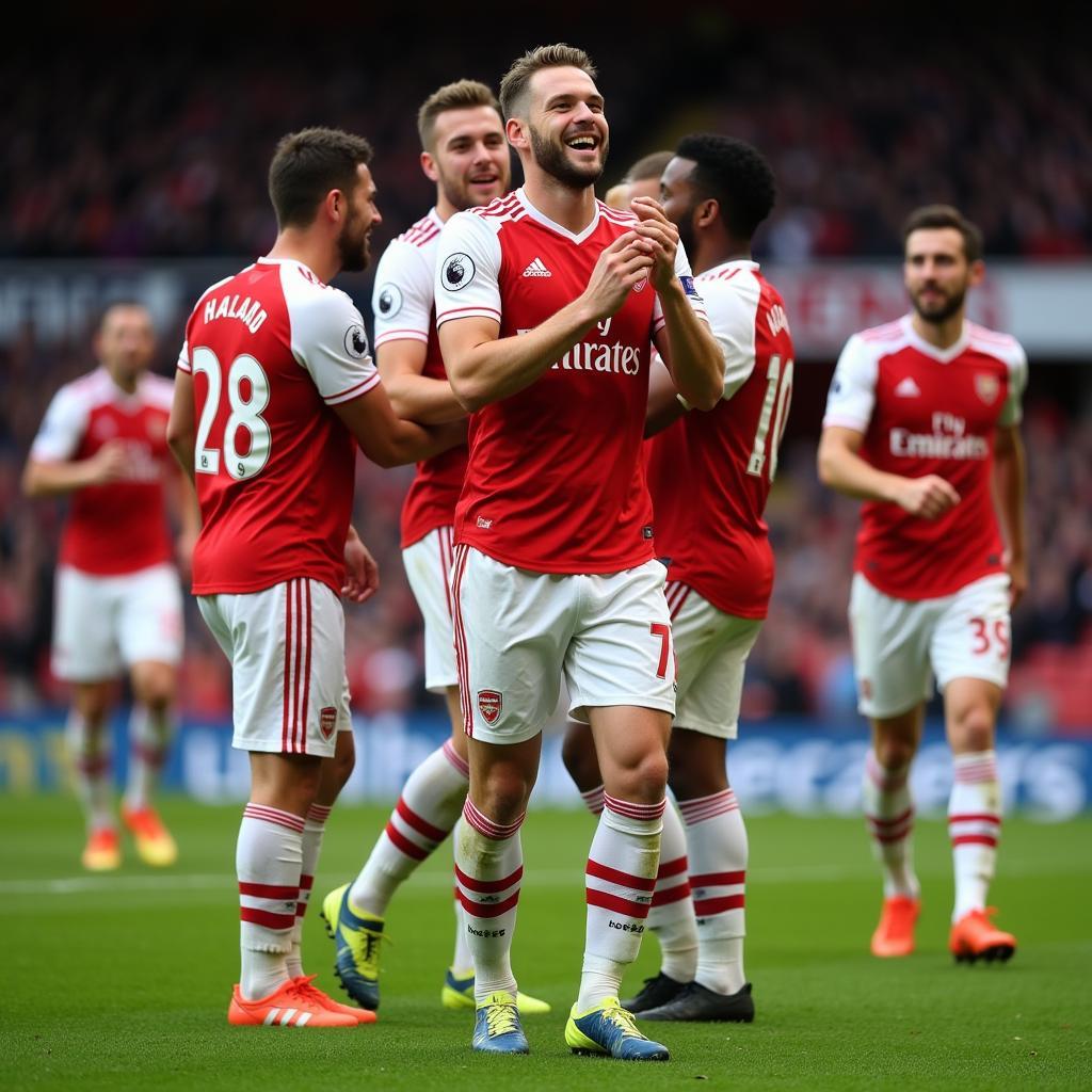 Haaland celebrates a goal against Arsenal