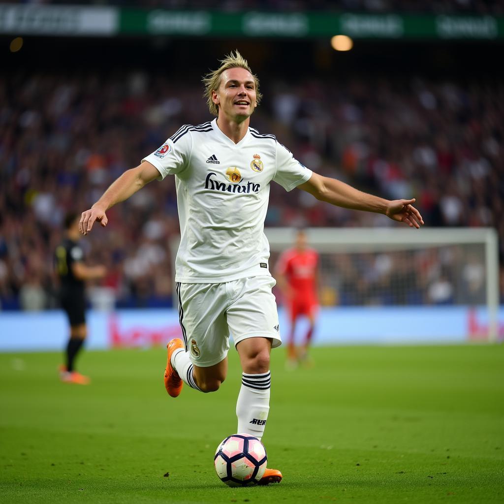 Erling Haaland celebrates a goal against Real Madrid