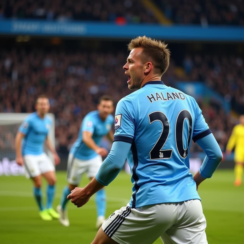 Haaland celebrates a goal against Manchester City