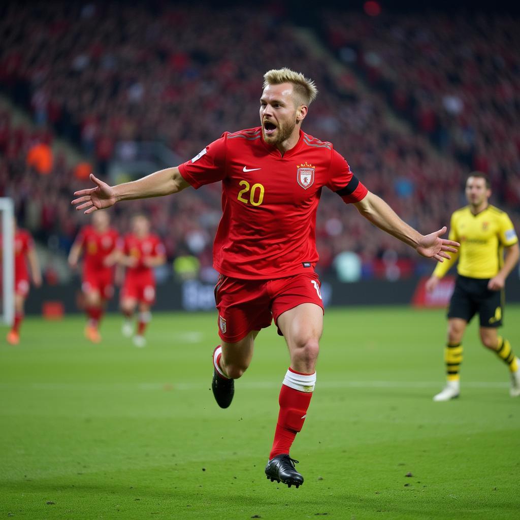 Haaland celebrating a goal against Liverpool