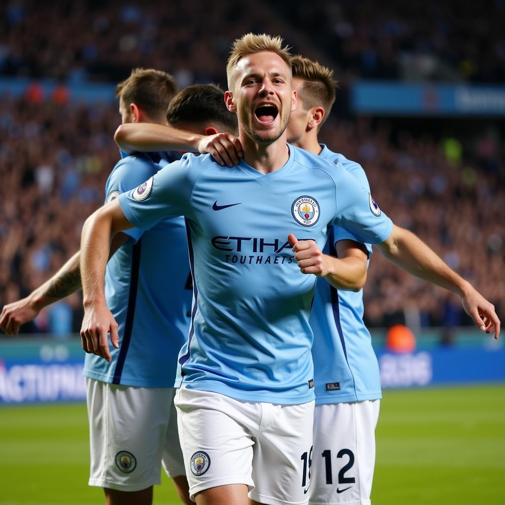 Erling Haaland celebrates a goal for Manchester City